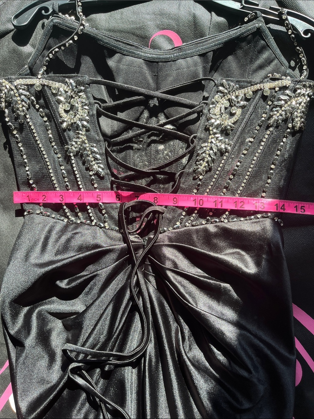 Black Beaded Evening Gown with Silver Embellishment - Picture 5 of 17